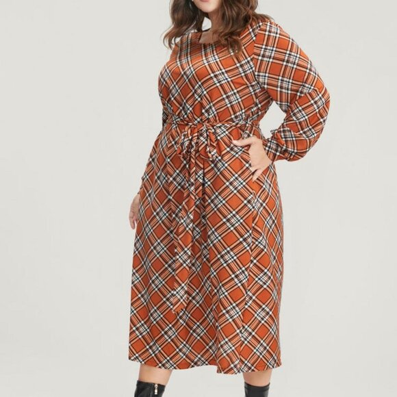 Tartan Plaid Round Neck Pocket - Picture 2 of 8